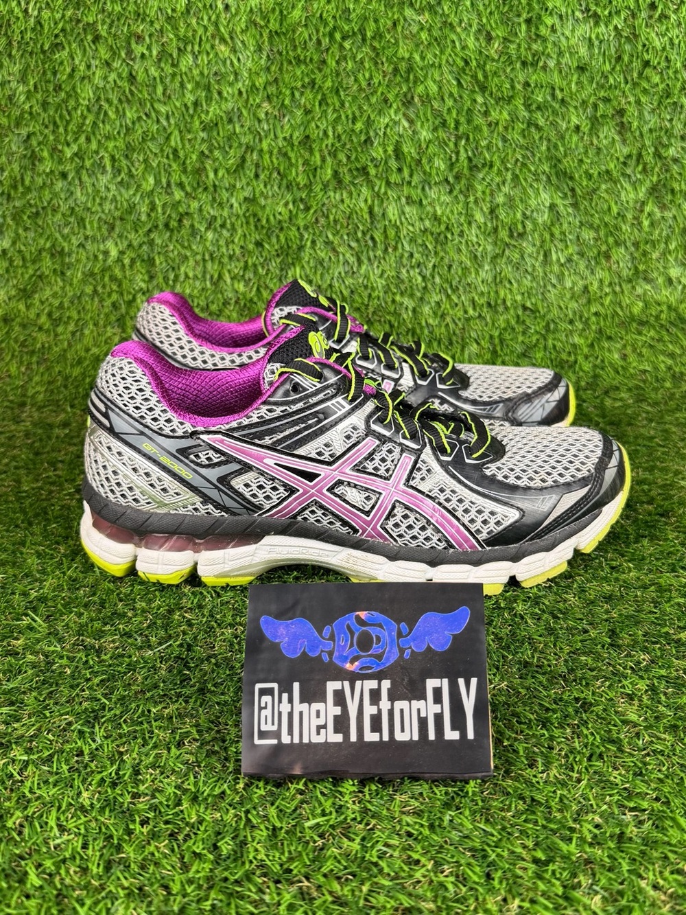 ASICS GT-2000 Running Shoes Grey Purple Black Neon Yellow T3P8N Women’s Size 7.5